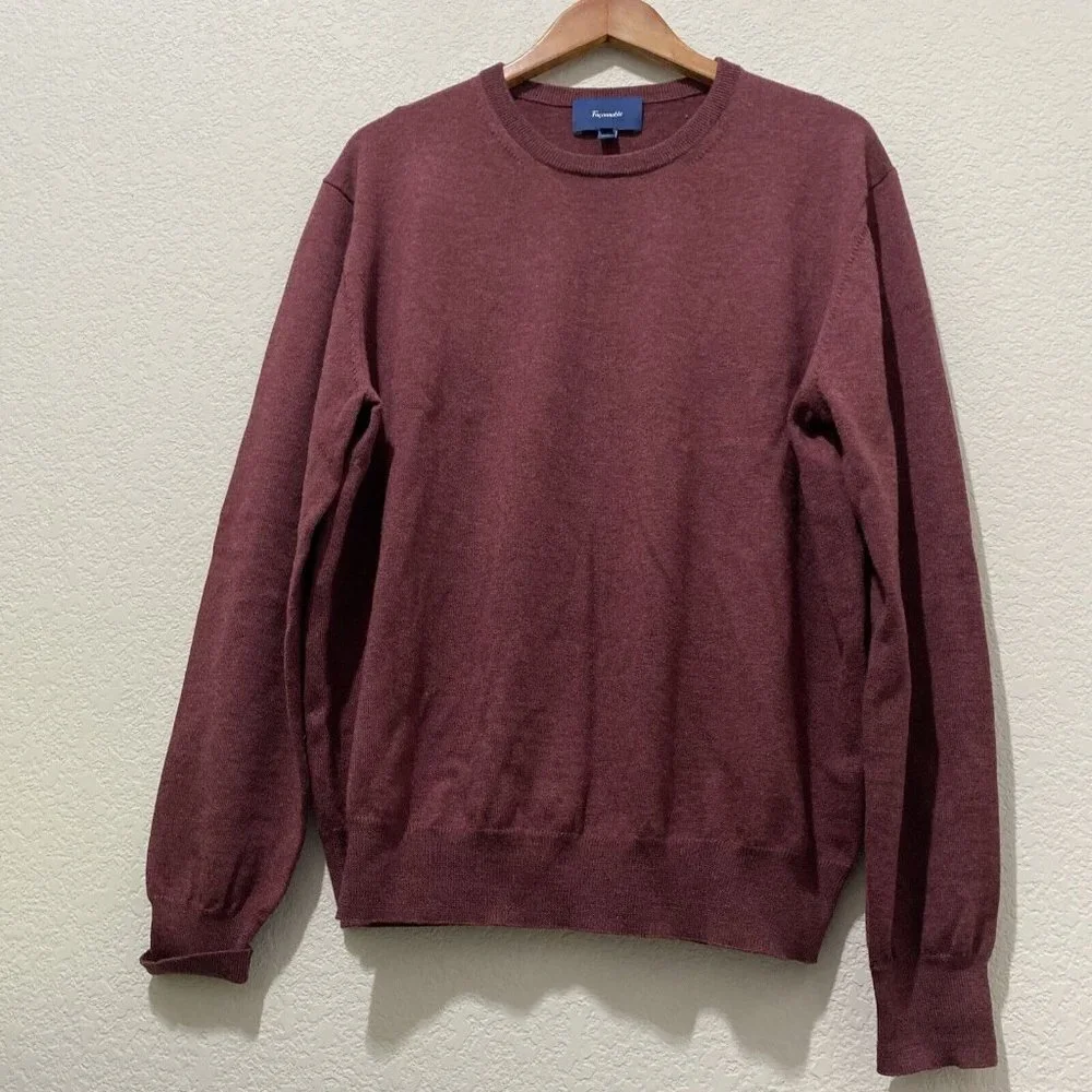 FACONNABLE 100% Wool Pullover Sweater Men's XL Maroon Long Sleeve Crew